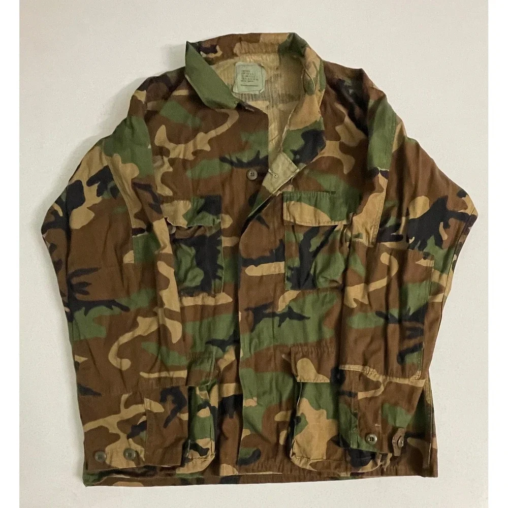 Vintage US Military Woodland Camo BDU Field Jacket Large Regular 1985 Ripstop - Picture 4 of 12